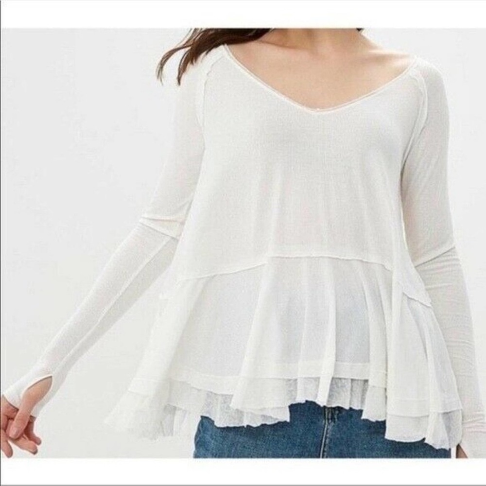 We The Free People Tangerine Ribbed White Top Size XSmall